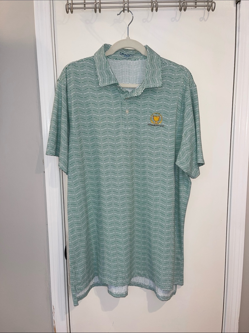 B. Draddy Golf Green Wave-Pattern Polo with President's Cup Logo